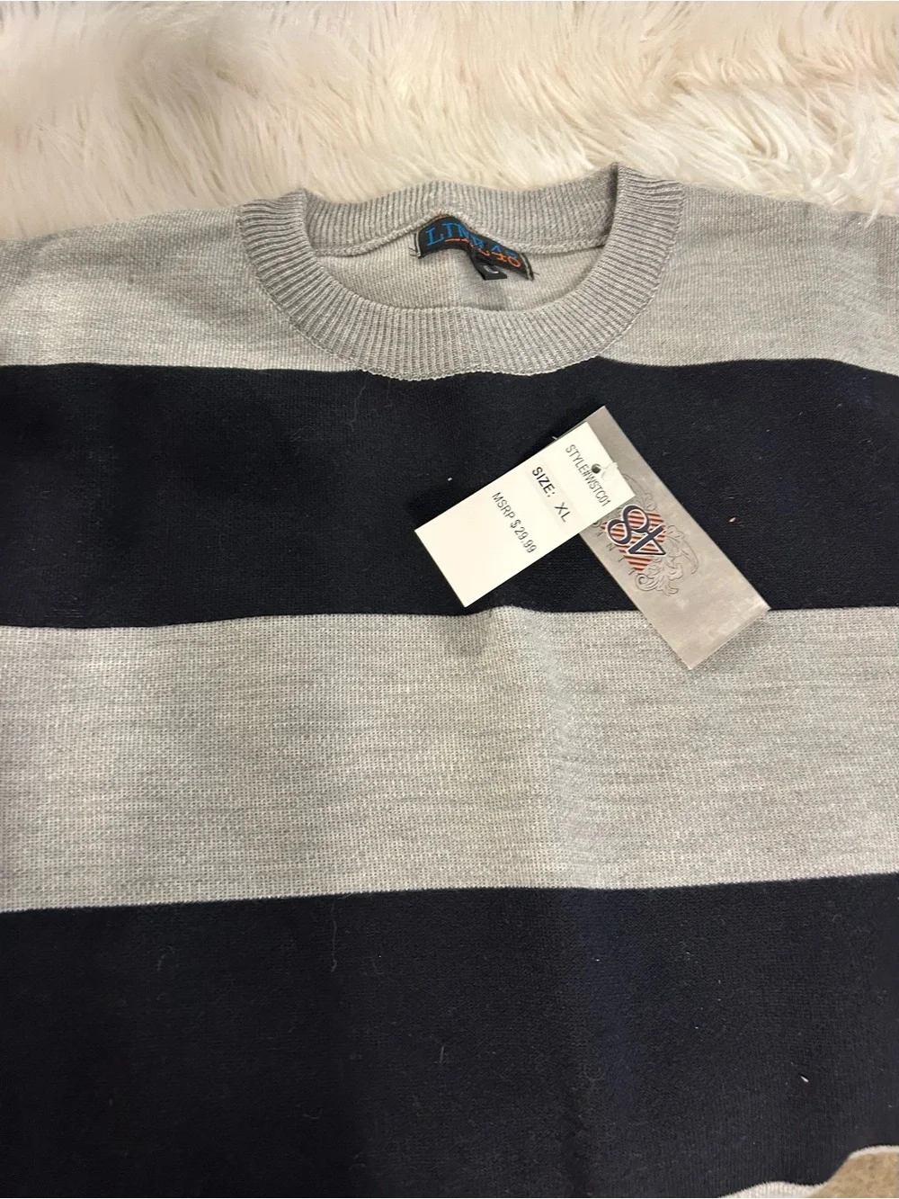Men's XL Gray & Black Striped Sweaters Line 48 polyester 100 percent New / Tag